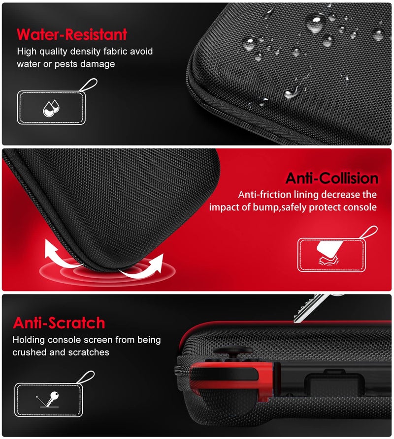 ivoler Carrying Case for Nintendo Switch and NEW Switch OLED Model(2021),Portable Hard Shell Pouch Carrying Travel Game Bag for Switch Accessories Holds 10 Game Cartridge (Black) - Image 5